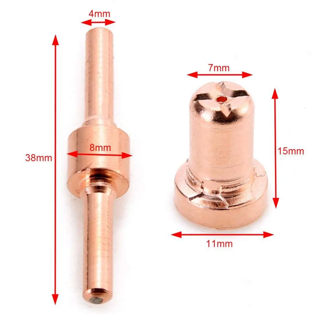 60pcs Red Copper Extended Long PlasmCutter Tip Electrodes&Nozzles Kit Mayitr Consumable For PT31 LG40 40Cutting Welder Torch