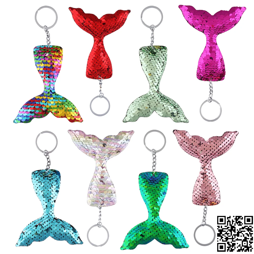 

8pcs Multicolor Sequins Mermaid Keychain for Kids DIY Mermaid Keychain Charms Keyring Pendants Jewelry Accessories