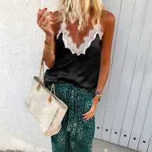 Летний женский сексуальный топ на бретелях с v-образным вырезом из кусков, кружевные топы, свободные женские топы на бретельках