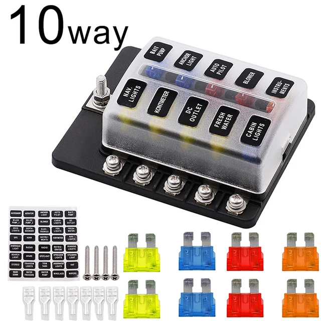 6/8/10/12Way Blade Fuse Box Block Holder +12/16/20/24 X Fuses LED Circuit Screws ATO ATC Truck