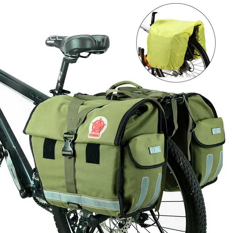 Roswheel зеленая парусиновая Водонепроницаемая двойная велосипедная сумка для заднего сиденья сумка для велосипеда 40-50л велосипедная сумка для багажника - Цвет: 14686-G N Rain Cover