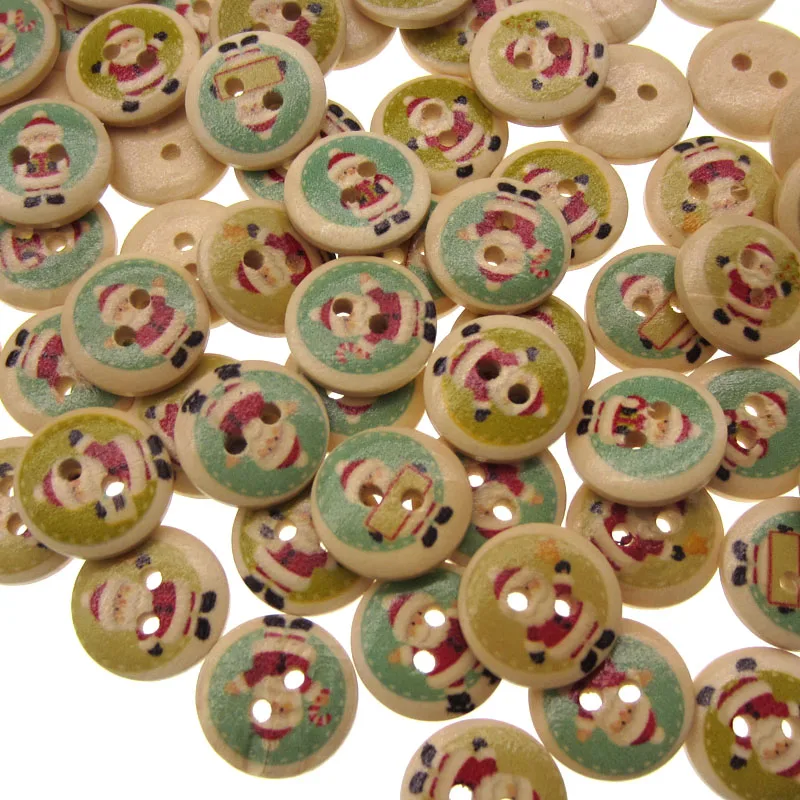 

100pcs 5/8" Mixed Printed Christmas Wooden Button Santa Claus Fit Sewing Scrapbooking Crafts Accessory 15mm buttons