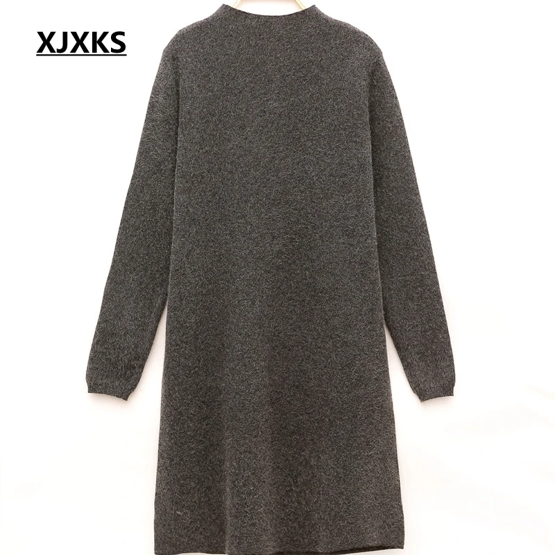 XJXKS осенний и зимний женский теплый Однотонный свитер с длинным рукавом с полукруглой горловиной женский толстый Повседневный пуловер