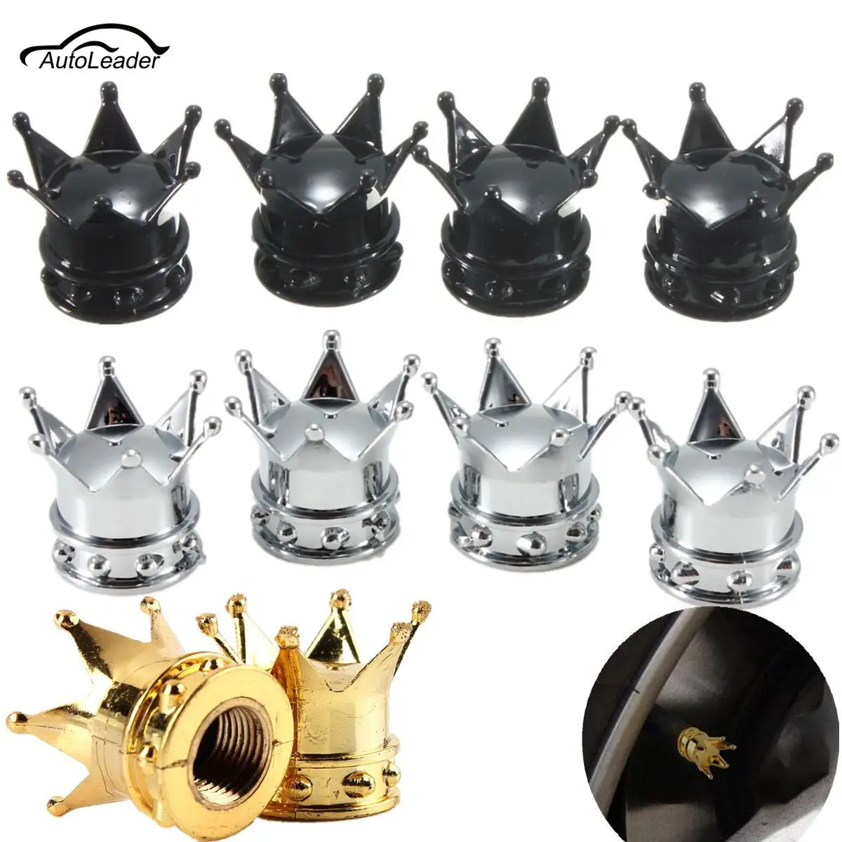 

4Pcs Car Motocycle Bike MTB Crown Shaped Tire Wheel Air Dust Valve Cap Cover