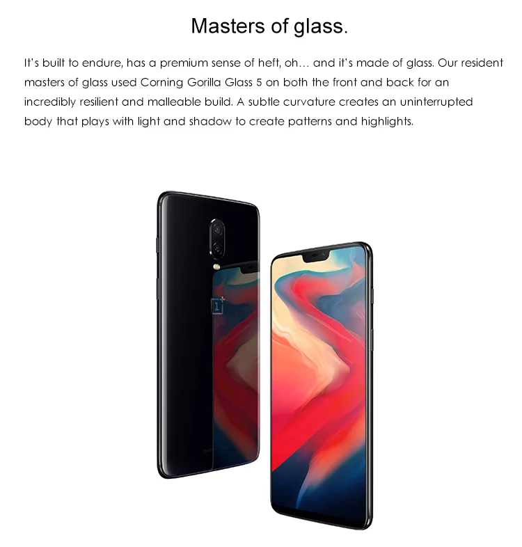 ONEPLUS 6 6GB RAM 64GB ROM Qualcomm Snapdragon 845 2.8GHz Octa Core 6.28 Inch 2.5D AMOLED Screen Dual Camera Android 8.1 4G LTE Smartphone
