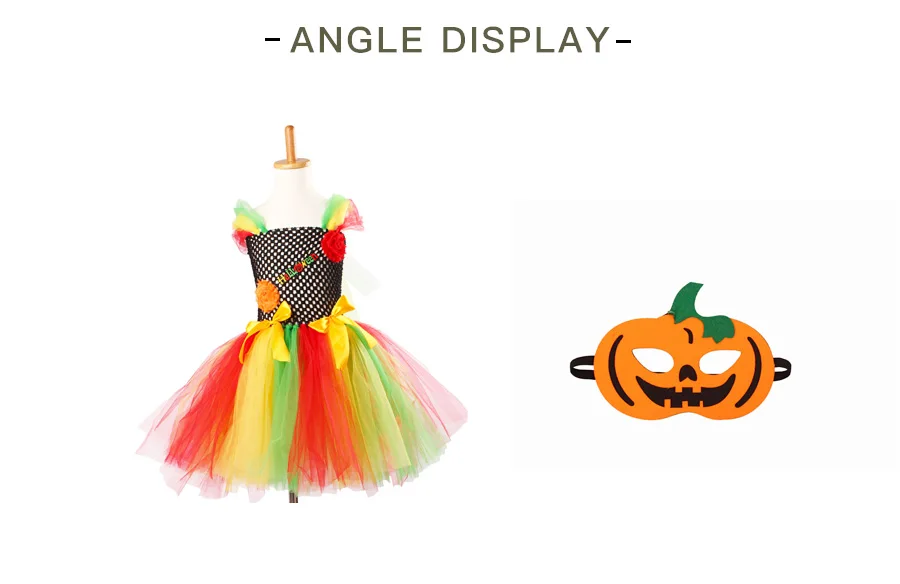 Rainbow Style Girls Halloween Tutu Dress with Pumpkin Mask Handmade Kids Birthday Dress Baby Girl Cosplay Costume Vestidos (3)