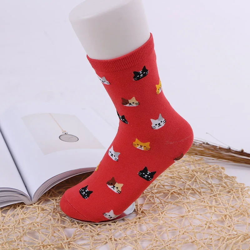 Jeseca 1 пара японские корейские милые носки для женщин Высокое качество Kawaii животное, мультяшная кошка милые носки хлопковые для девочек - Цвет: red
