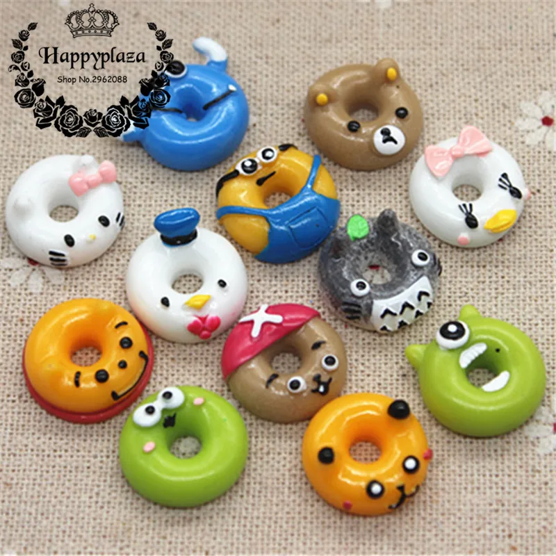 17mm Kawaii Cartoon Animal Donuts Resin Miniature Food Art Flatback Cabochon DIY Decorative Craft Scrapbooking