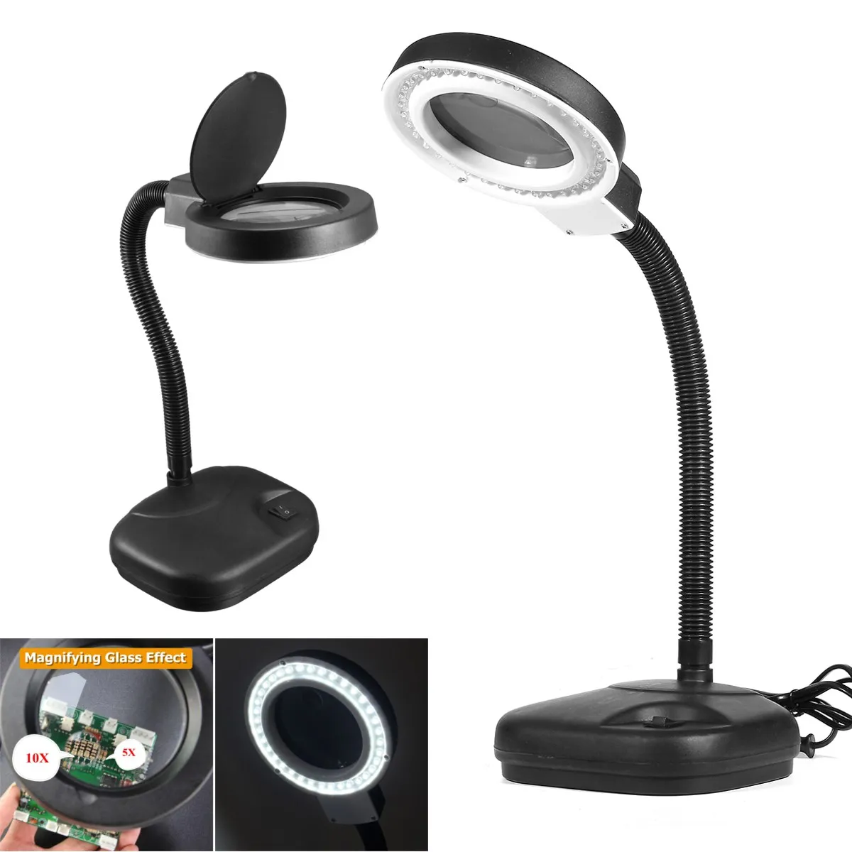 5X 10X Magnifier LED Desk Light Daylight Craft Glass Table ...