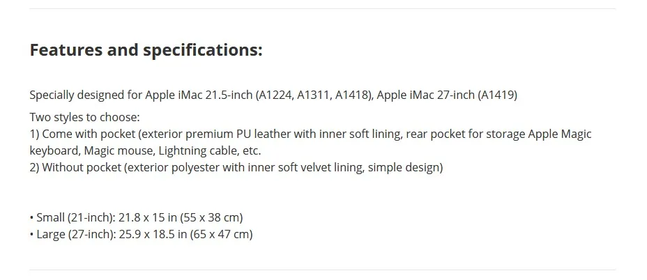 21 дюймов 27 дюймов черный пылезащитный чехол для Apple iMac Полиэстер компьютерный монитор защита от пыли с внутренним мягк