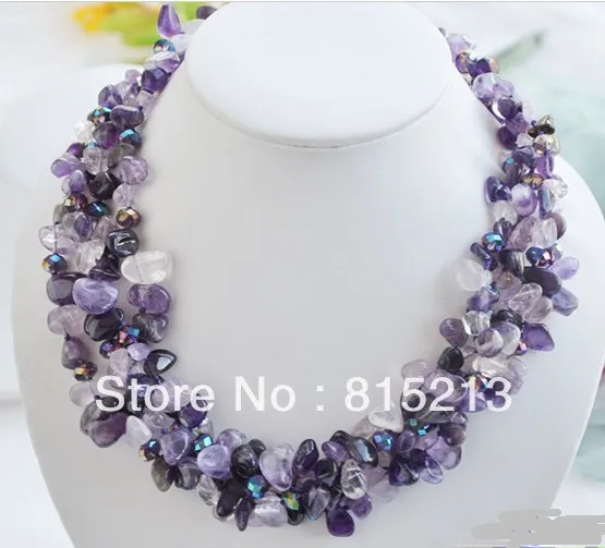 

ddh0048 4row 18" lavender nubby faceted purple crystal amethyst necklace