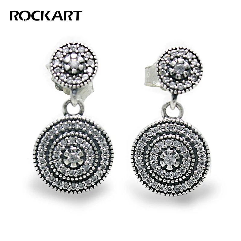 

ROCKART Real 925 Sterling Silver Fashion Radiant Elegance Drop Earrings & Clear CZ For Women Fine Jewelry Wholesale