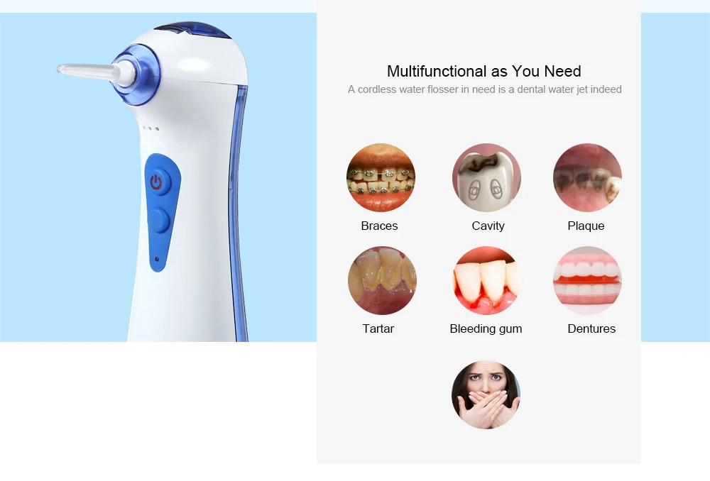 TODO W - 13 120ML Portable USB Oral Irrigator Dental Water Flosser Teeth Cleaning Tools with 2 Jet Tips