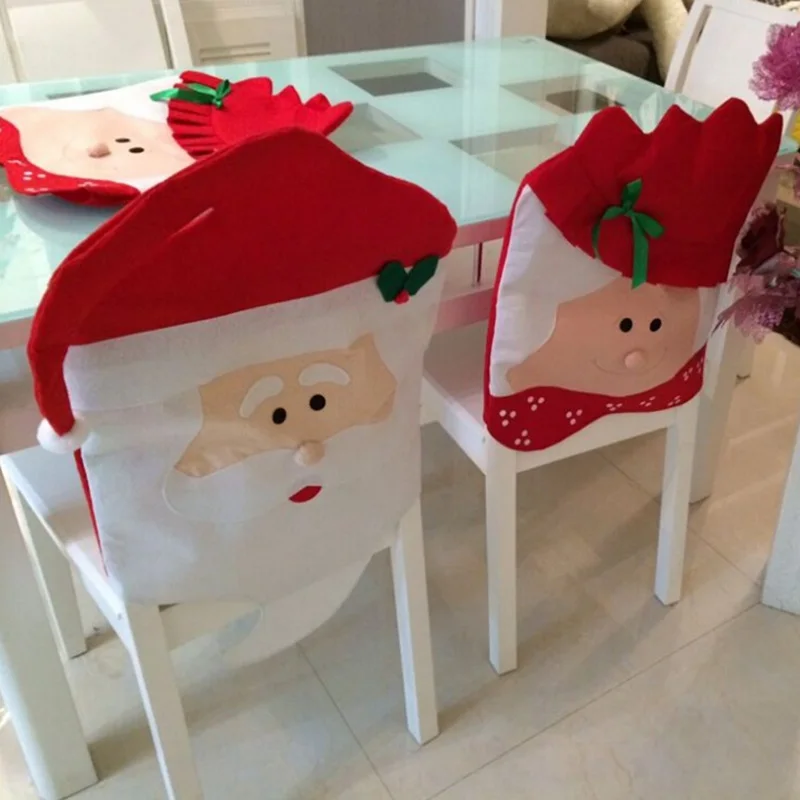 

2pc Lovely Mr & Mrs Christmas Dining Room Seat Cover Santa Claus Chair Cover Xmas Home Party Decoration Seat Back Cover