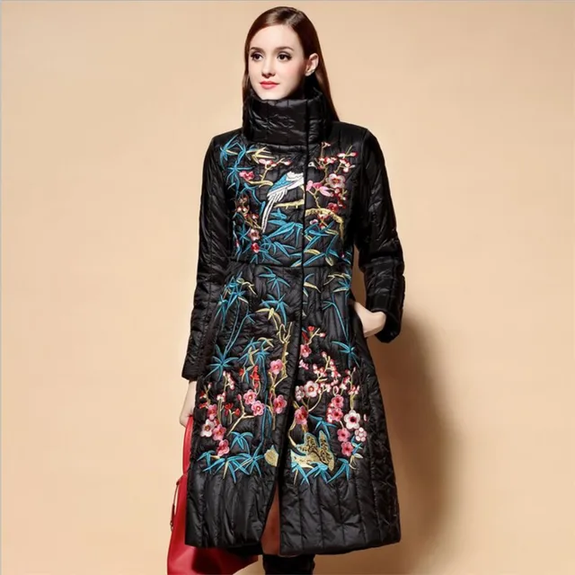 Best price at $109 Cheap 2016 New Winter Jacket Womens Long Slim Warm Thick Embroidery Winter Down Cotton jackets And Coats Women Plus Size Outwear Parka