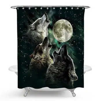 

Psychedelic Wolf Shower Curtain Douchegordijn Galaxy Earth Curtain For The Bathroom Wolf Howl Rideau De Douche Animal Moonlight