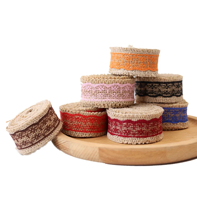 

New! Length 2 meters wide 3cm Various color linen roll Clothing shoes and hat accessories Wedding decoration lace linen ribbon