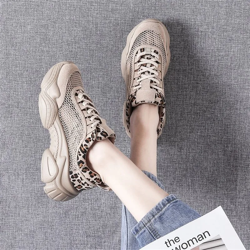 

Basket Femme 2019 Fashion Leopard Vulcanized Shoes for Women Summer Light Mesh Breathable Sneakers Ladies Platform Casual Shoes