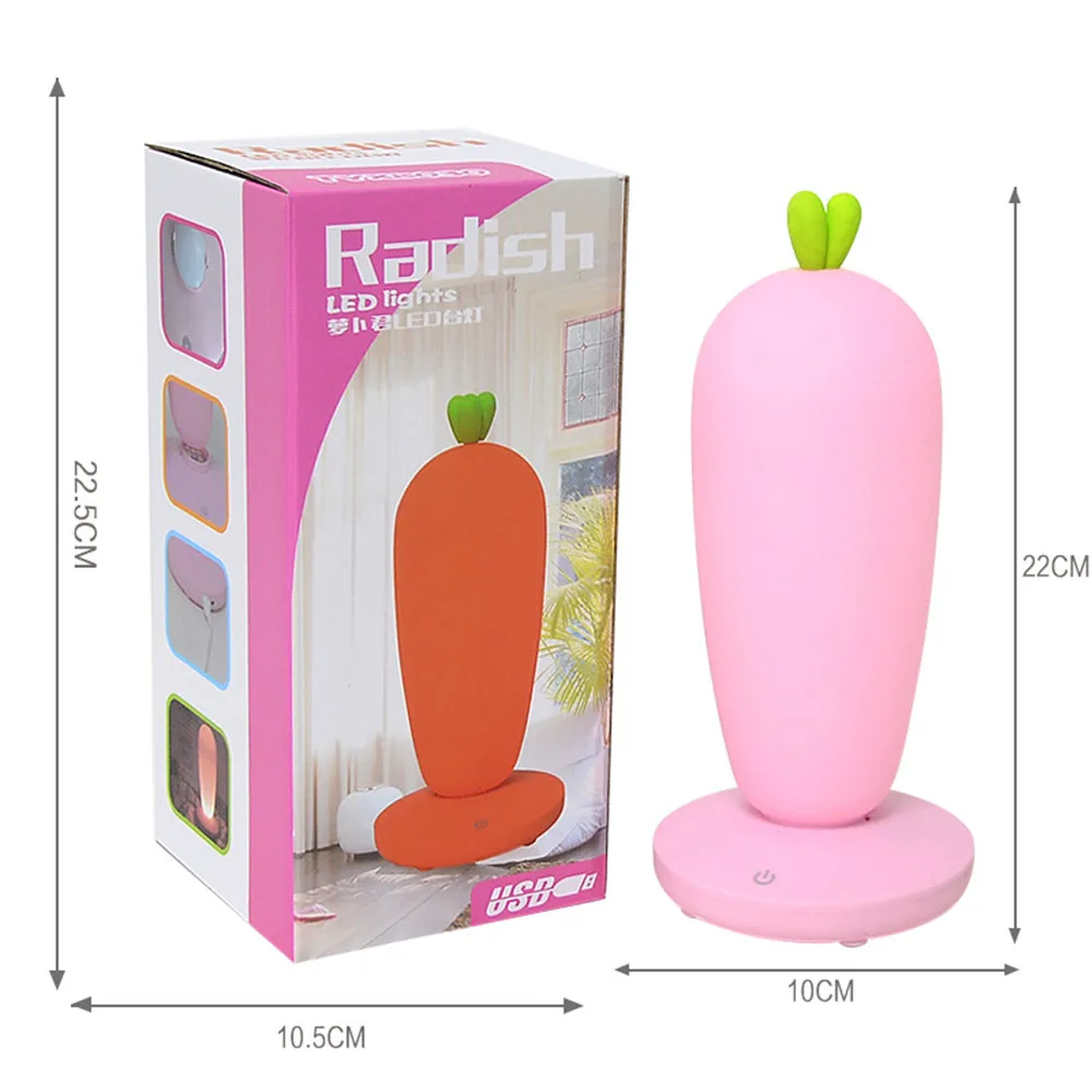 SuperNight Creative Radish LED Table Lamp Dimmable USB Rechargeable Silicone Bedroom Bedside Night Light for Children Kids Baby (10)