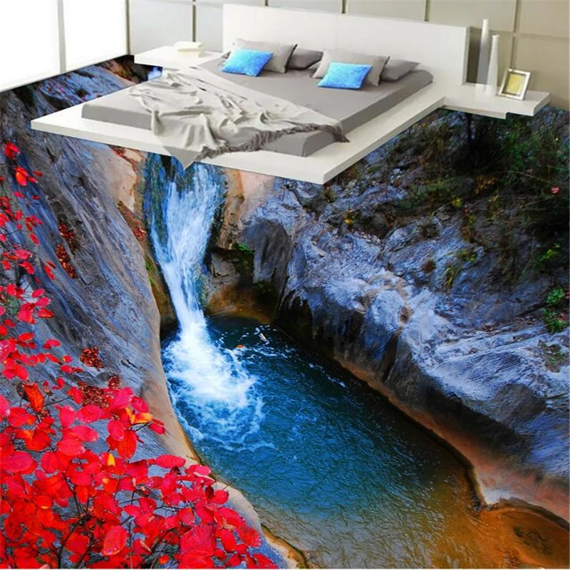 Beibehang Custom photo wallpaper mountain stream red leaves bathroom bathroom bedroom 3d flooring painting papel parede murals