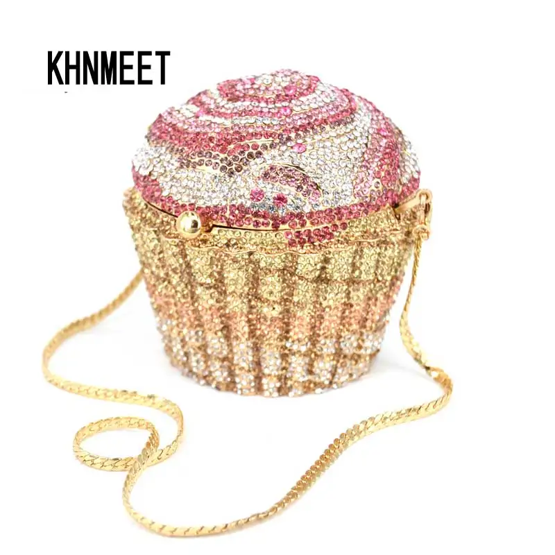 

Designer Brand Luxury Crystal Evening Bag Fashion Cupcake Diamond Clutch Soiree Purse Women Wedding Bride Cake Handbags SC515