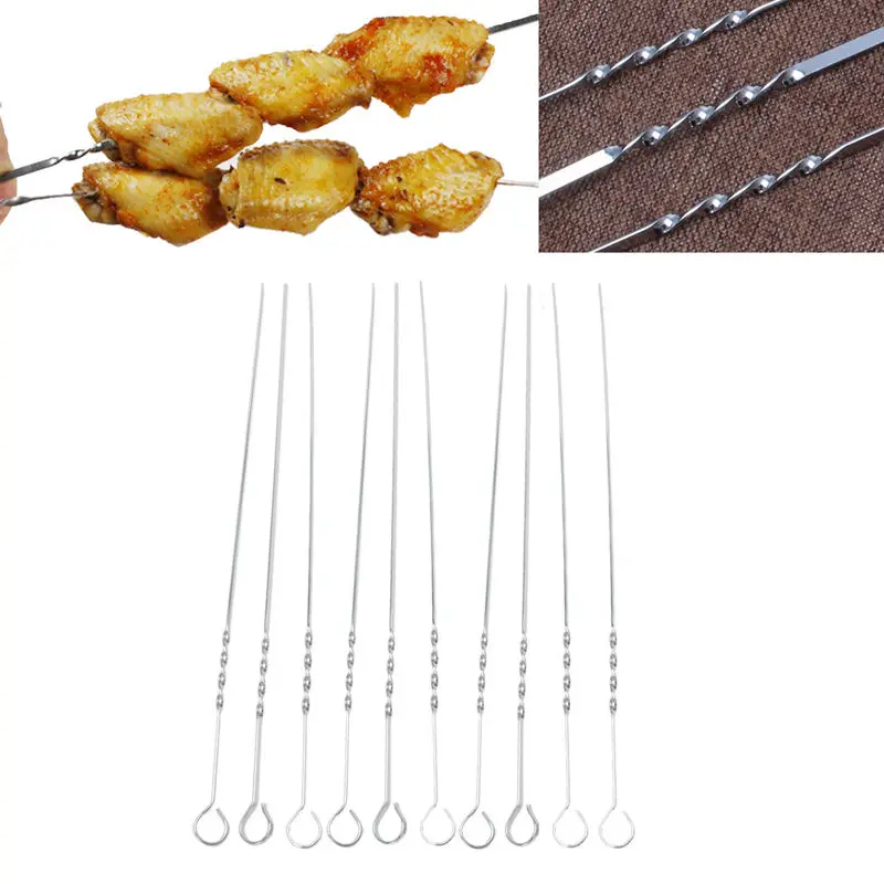 Stainless Steel BBQ Skewers Grill Sticks Flat Barbecue Kabob skewer set