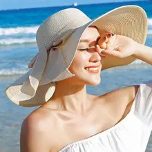 Для женщин Летняя соломенная Защита от Солнца шляпа сладкий сплошной карамельный цвет Экстра Широкий соломенная шляпа Панама с полями Складная лент