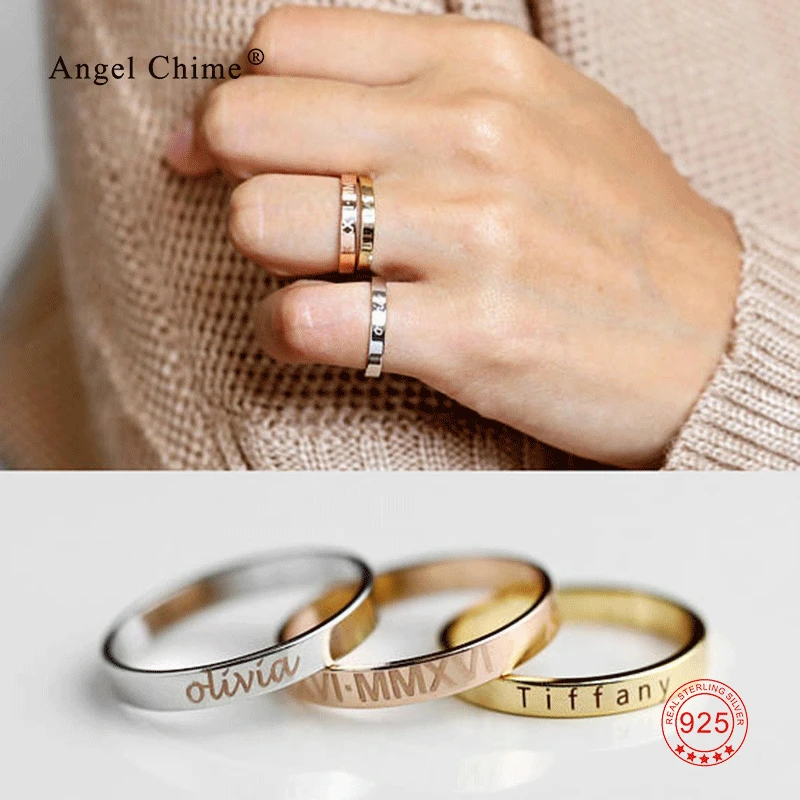 

Personalized Stacking Engraved Band Rings Irregular Silver Gold Custom Rings with Name/Date/Quote For Women Men