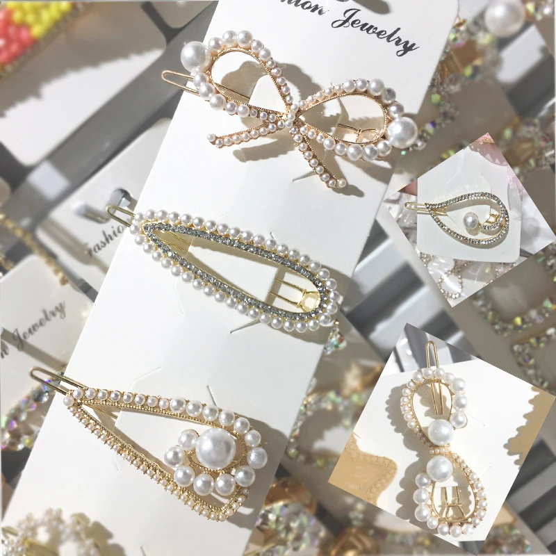 

1pcs fashion pop imitation pearl crystal heart-shaped star hairpin ladies gold hairpin girl hair styling accessories