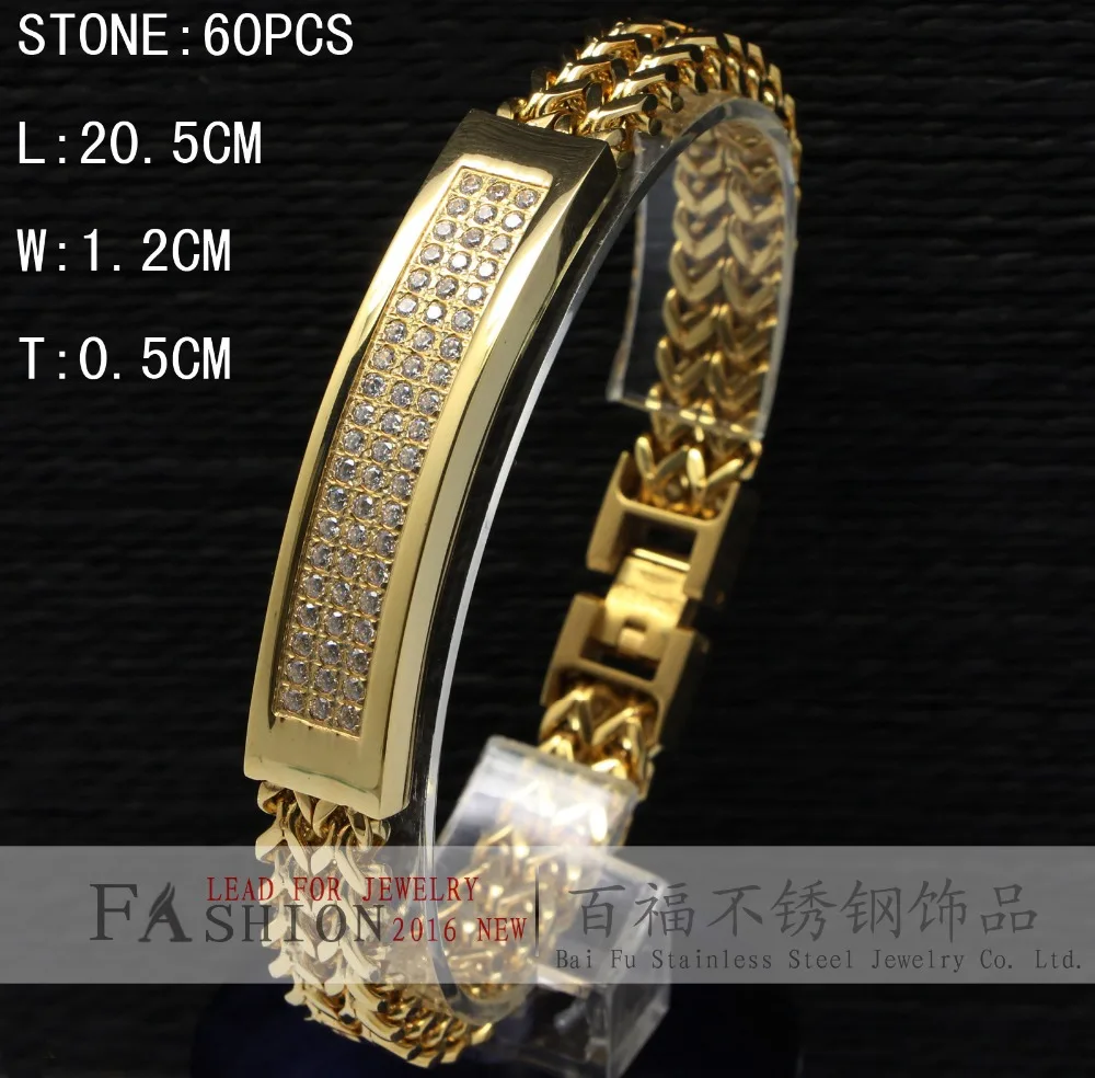 Baifu Jewelry Mens Custom Stainless Steel 14k Gold Yellow Franco Bar Baifu Jewelry Mens Custom Stainless Steel 14k Gold Yellow Franco Bar Link Chain Hiphop Id Bracelet Cnc Cz Stone In Bracelets From Accessories