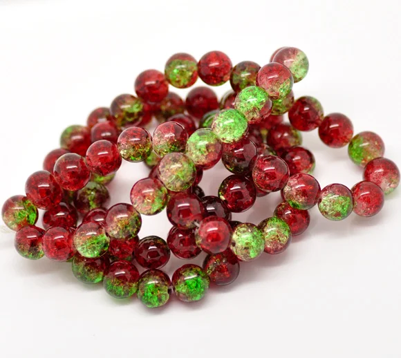 DoreenBeads красно зеленые трещинные Стеклянные круглые бусины россыпью диаметром 10