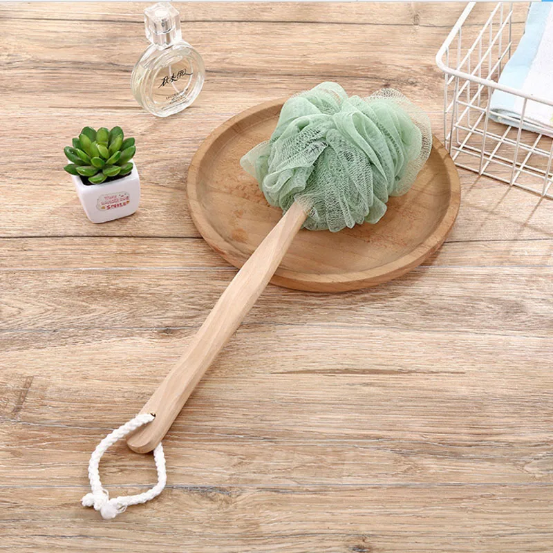 Long Wooden Handle Bath Brush Soft Mesh Ball Back Body Bath Shower Hanging Scrubber Brush Home Bathroom Shower Tool (7)