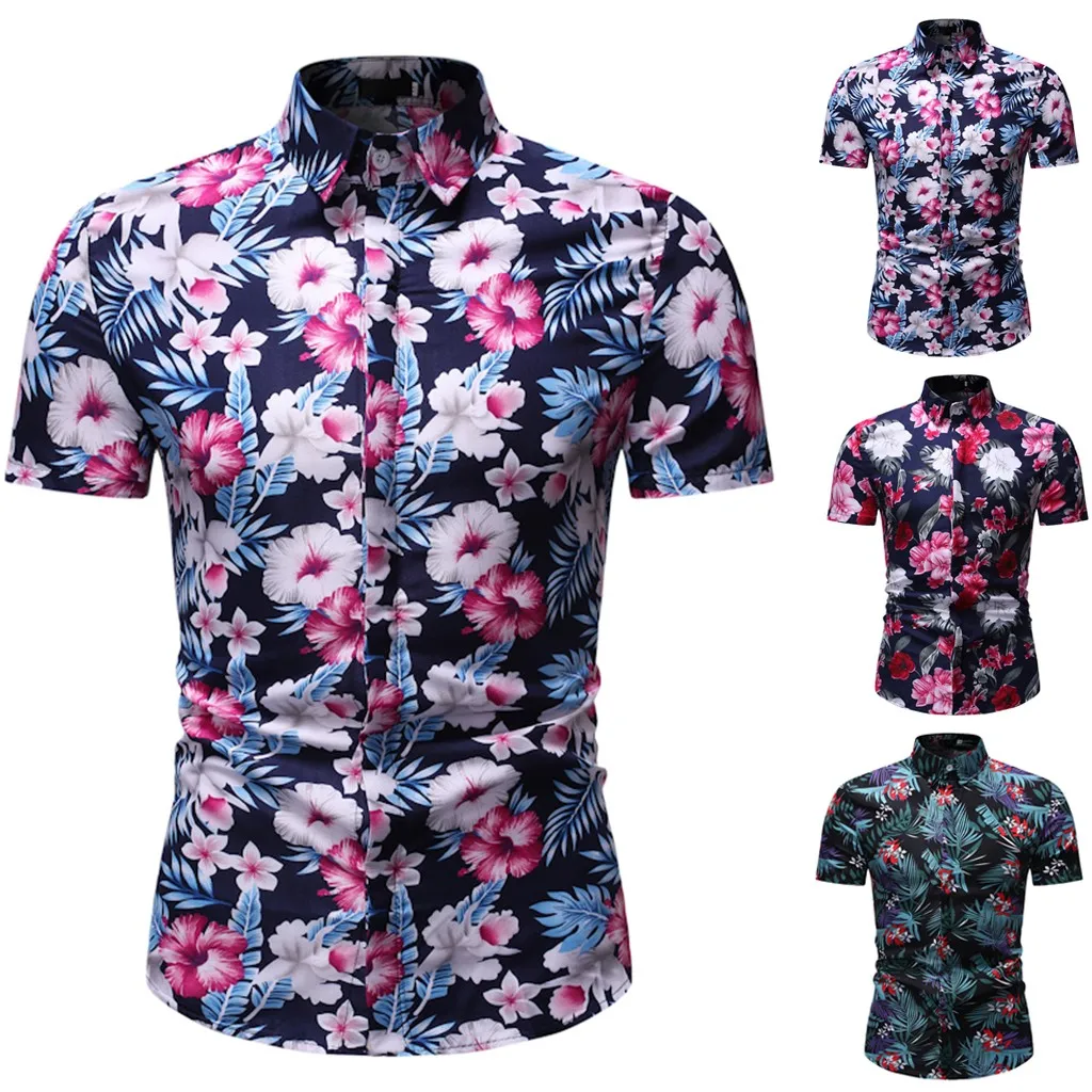 shirt men summer Casual beach shirts for men floral Printed Button Down Short Sleeve Shirt Hawaiian shirt Top Blouse L0625