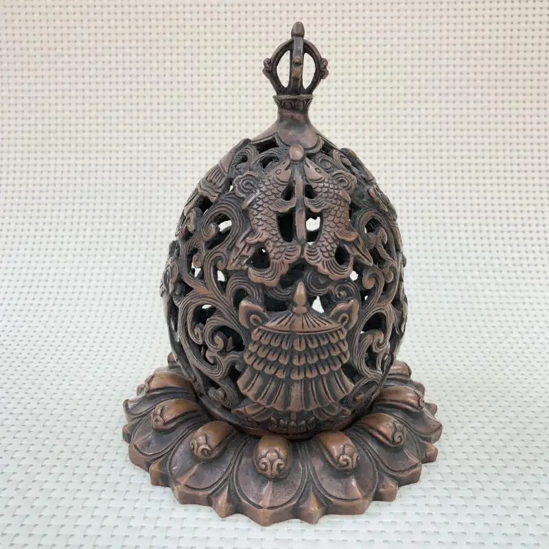 

Home incense burner bronze craft decoration ornaments Antique hollow carved pure copper aromatherapy furnace