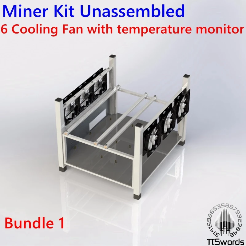 Чехол для компьютера с открытым воздухом 6 GPU Miner full tower ETH Miner Frame Rig 6x Fan& Temp Monitor bitcon Miner Kit в разобранном виде