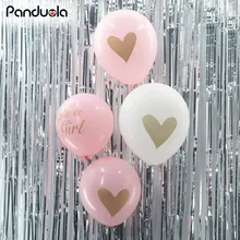 10pcs/lot Baby shower balloon with gold glitter shiny writting its a girl it’s a boy oh baby printed light pink blue ballons