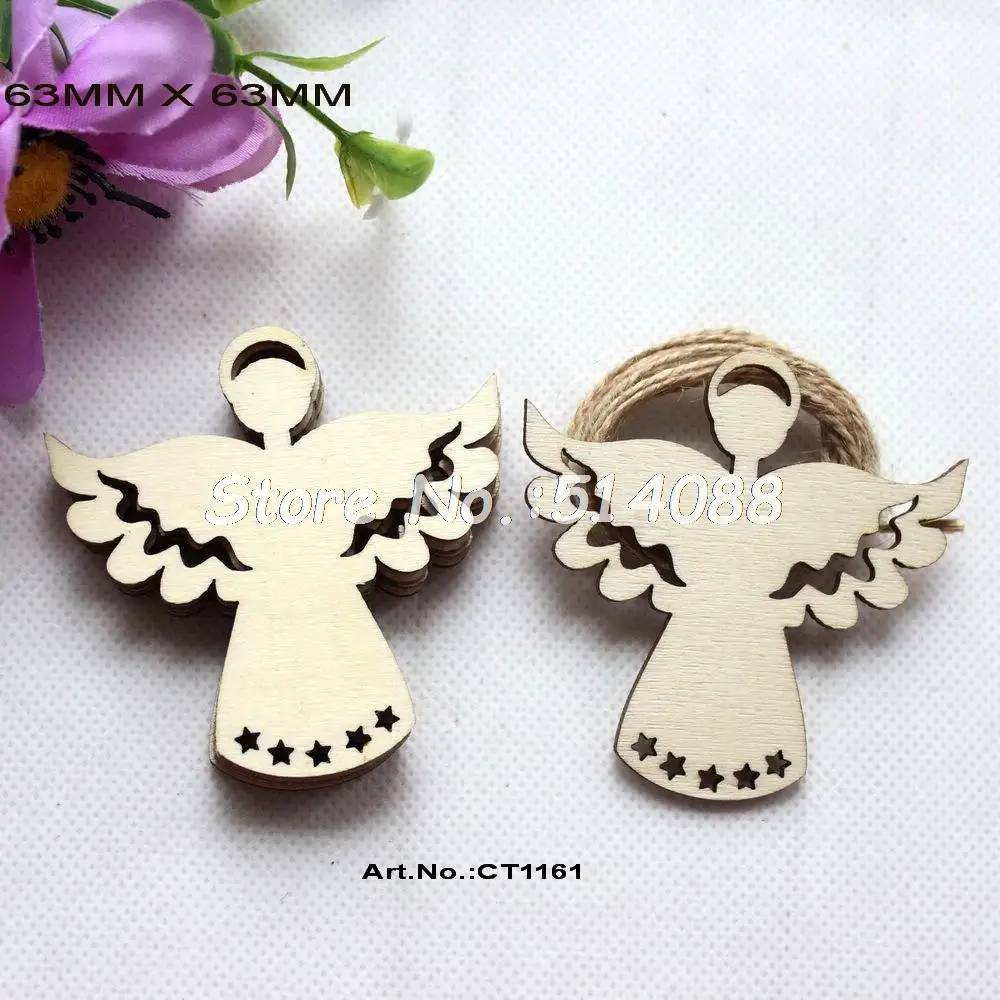 

(14pcs/lot) 63mmBlank Natural Wooden Angel Tags Christmas Ornaments Free Strings 2.5"-CT1161