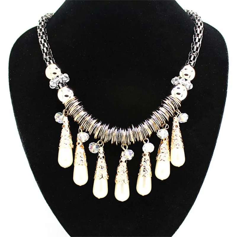 

2019 Fashion Exaggerated Infinite Simulated-Pearl Necklace Collier Femme Ethnique White Beads Pearl Statement Necklace Gift