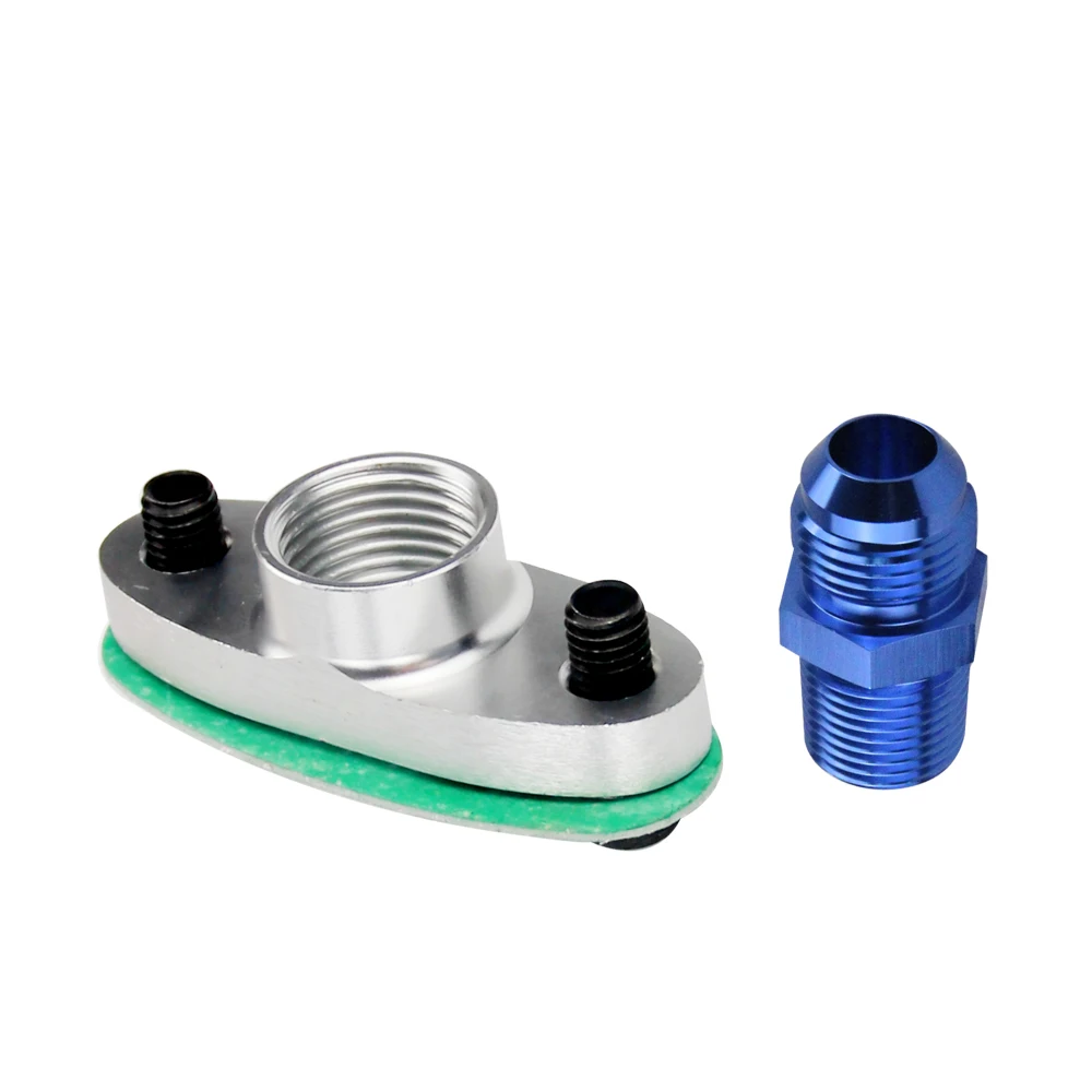 VR RACING - 1/2 NPT Female Aluminum Oil Drain Turbo Flange T3 T4 T04 GT40 GT55 silver + NPT 1/2 TO10AN Flare Fitting blue str