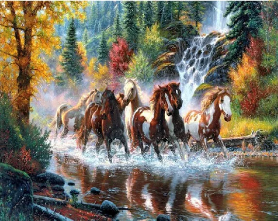 

New 3D DIY Diamond Painting rhinestones set Embroidery resin craft red horse river paint Cross Stitch home decor Mosaic inlay
