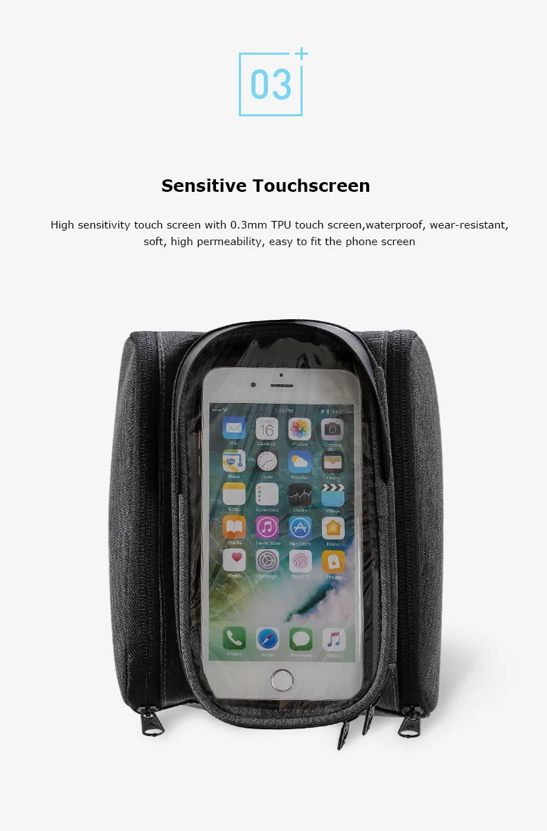 Excellent Sahoo 122007 Touch Screen Bike 6.5in Cell Mobile Phone Bag Front Frame Top Tube Cycling Pouch Double Side Bicycle Pannier 4