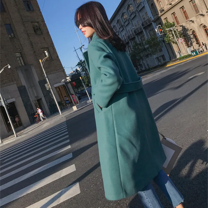 Элегантное женское Шерстяное теплое пальто в Корейском стиле модное сексуальное уличное пальто большого размера
