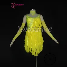 Желтые последние бальные костюмы для взрослых Танго латиноамериканские танцы платья L-1130