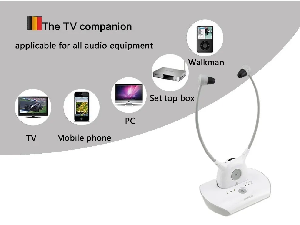 Artiste APH100 ТВ слуховой аппарат наушники Беспроводные 2,4G HIFI ТВ наушники Коммерческая установка для пожилых, слуховой аппарат гарнитура