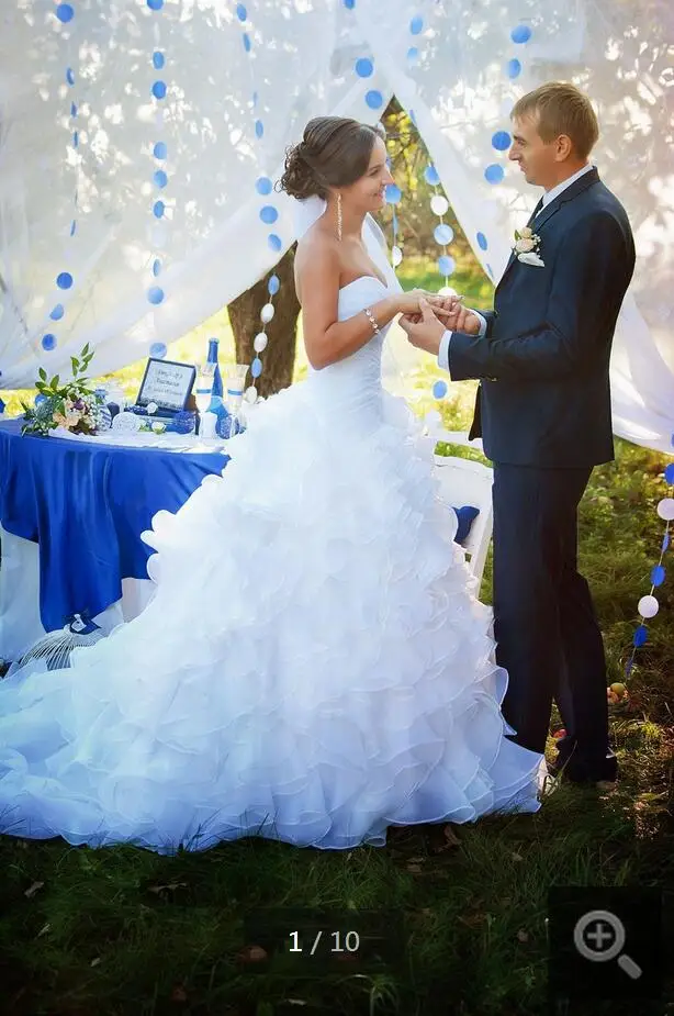 

Fashionable Lace Up Ruffles Sexy mermaid Wedding Dresses 2015 Sweetheart Organza Actual Images Luxury pure white Plus Size
