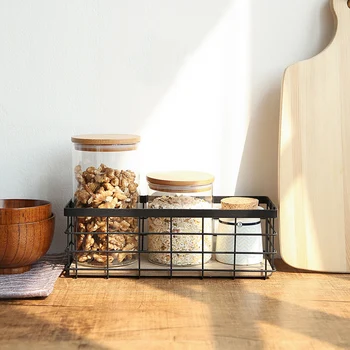 

Household Storage Basket Iron Art Japanese Style Organizer With Cloth Bag for Debris Kitchen Sundries Food Storage Basket