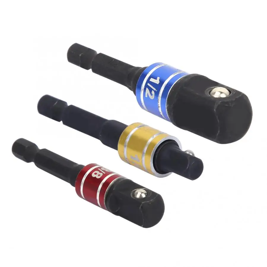 3 Pcs Red Yellow Blue CR-V Steel Socket Adapter Bar Extension Rod 1/2'' 3/8'' 1/4'' Socket Adapter Set