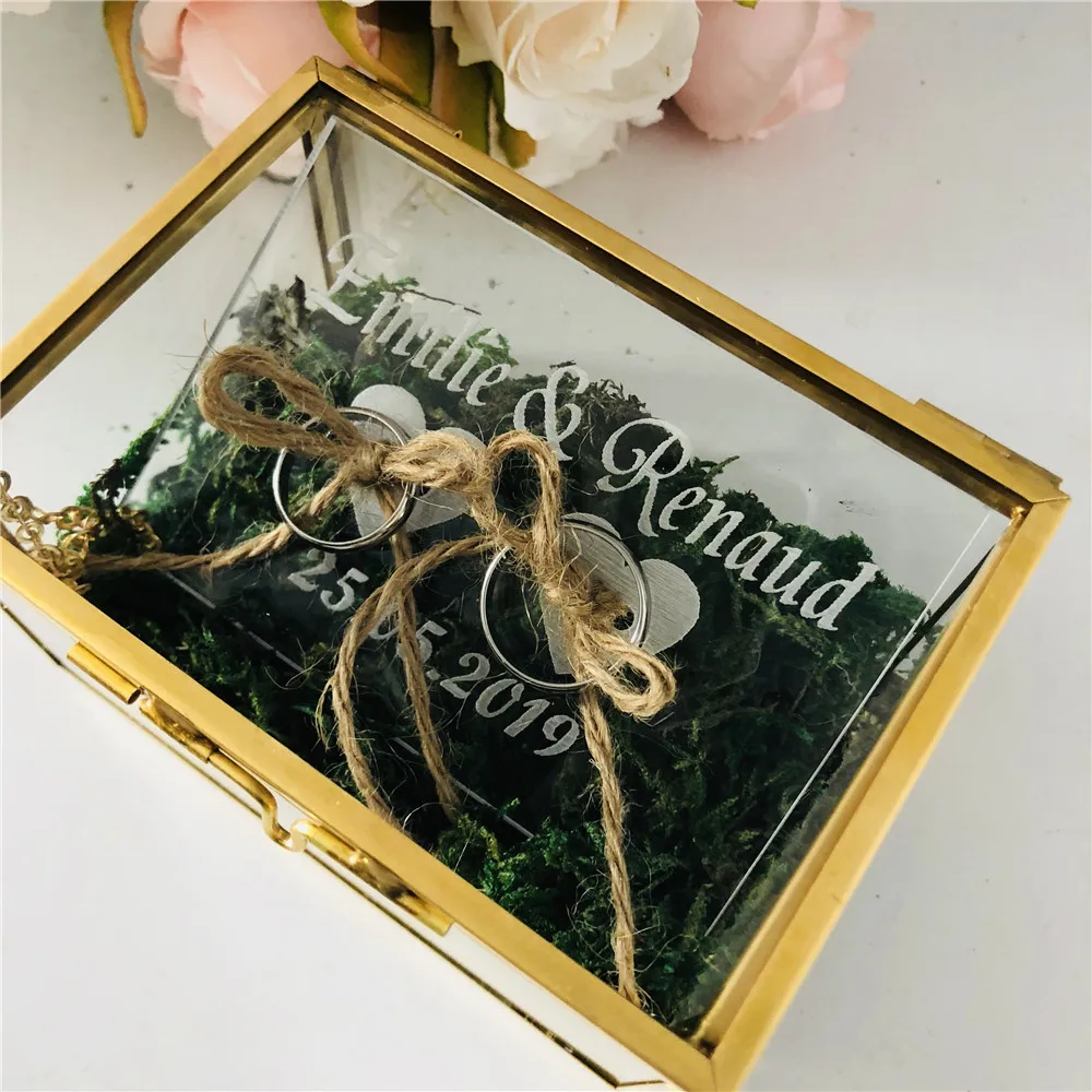 Customized Wedding Glass Ring Bearer Box Geometric Glass Jewelry Box for Wedding Decoration Personalized Wedding Gifts Holder