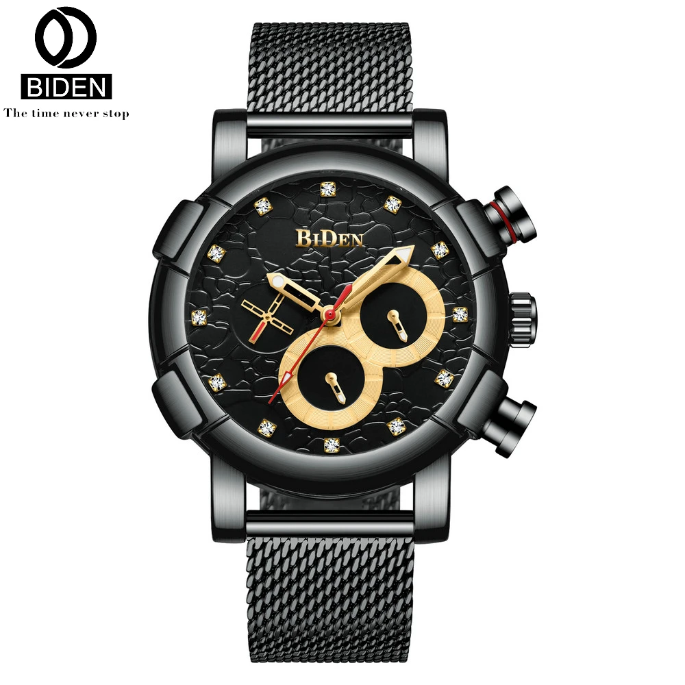 

2019 BIDEN Auto Date Watch Men Fashion Sport Quartz Man Watches Full Mesh Stainless Steel Business Wristwatch Relogio Masculino