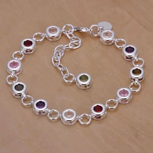 Серебряные модные ювелирные изделия 925 ювелирные изделия посеребренный браслет круглый цвет камень кристалл новые подарки браслет KN-H259